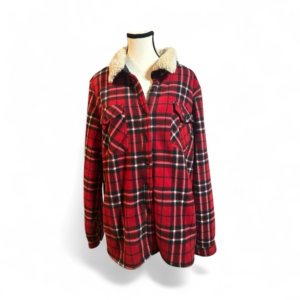 Soho Red Plaid Fleece Lined Jacket